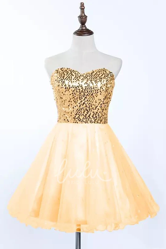 Sweetheart Sequin Tulle A-line Sleeveless Mini Homecoming Dress