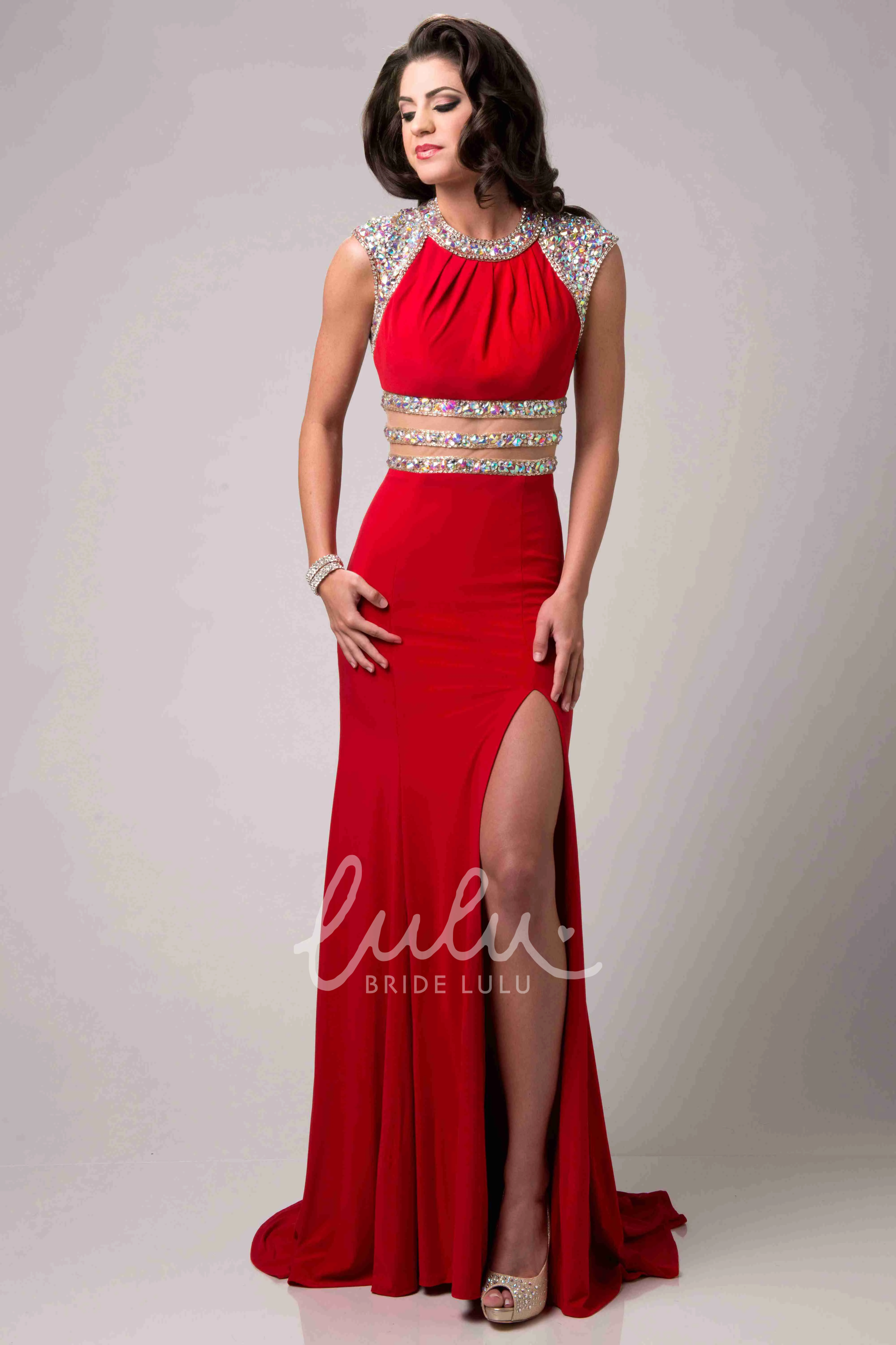 Jewel Neck Chiffon Prom Dress with Glimmering Waist and Shoulder Unique Prom Dress