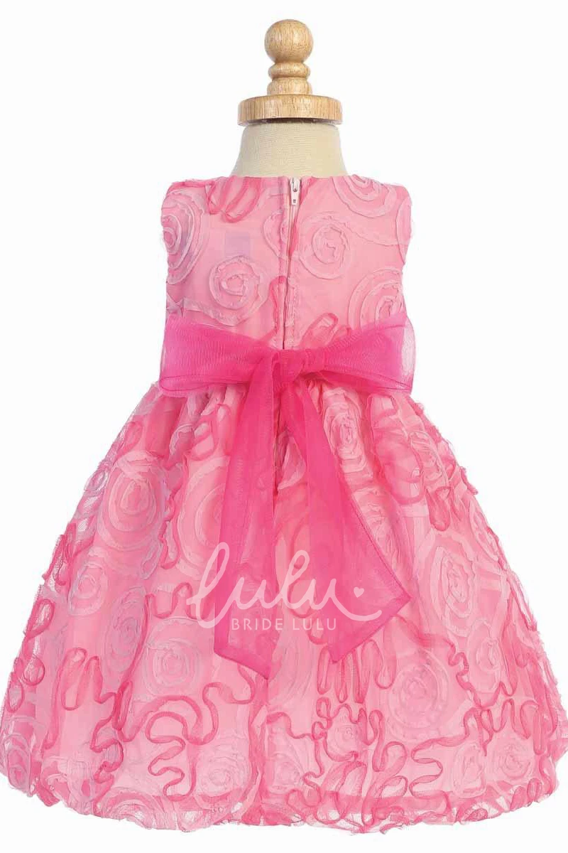 Sleeveless Tiered Tulle Flower Girl Dress Tea-Length Prom Dress Flowy