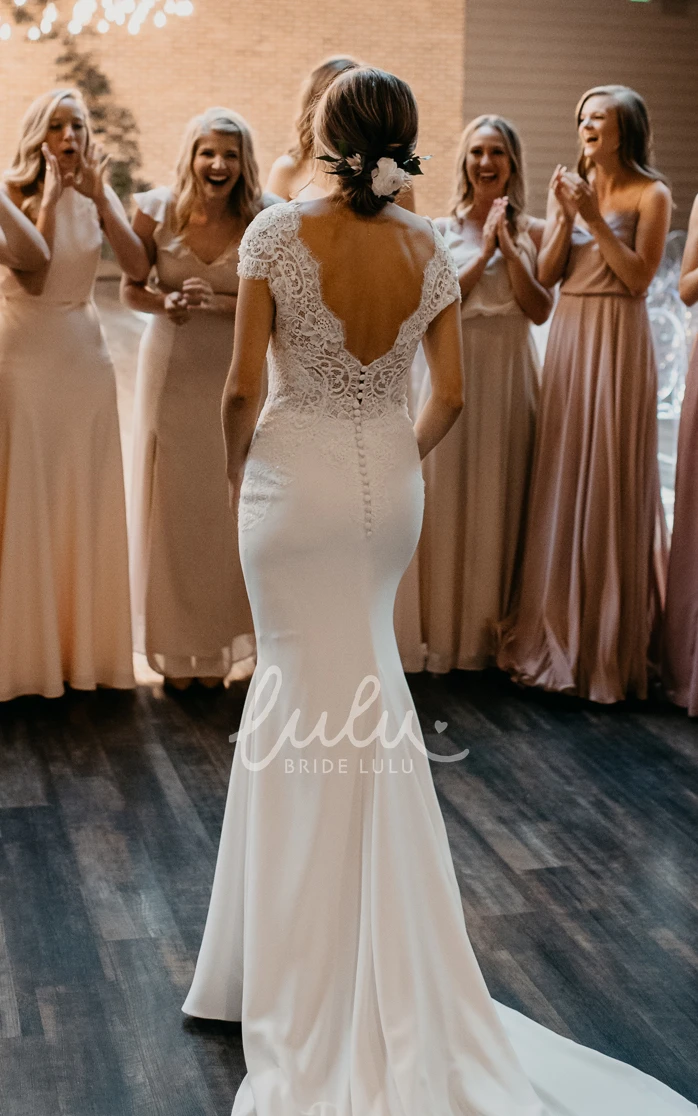 Vintage Cap Sleeve Lace Wedding Dress with Court Train