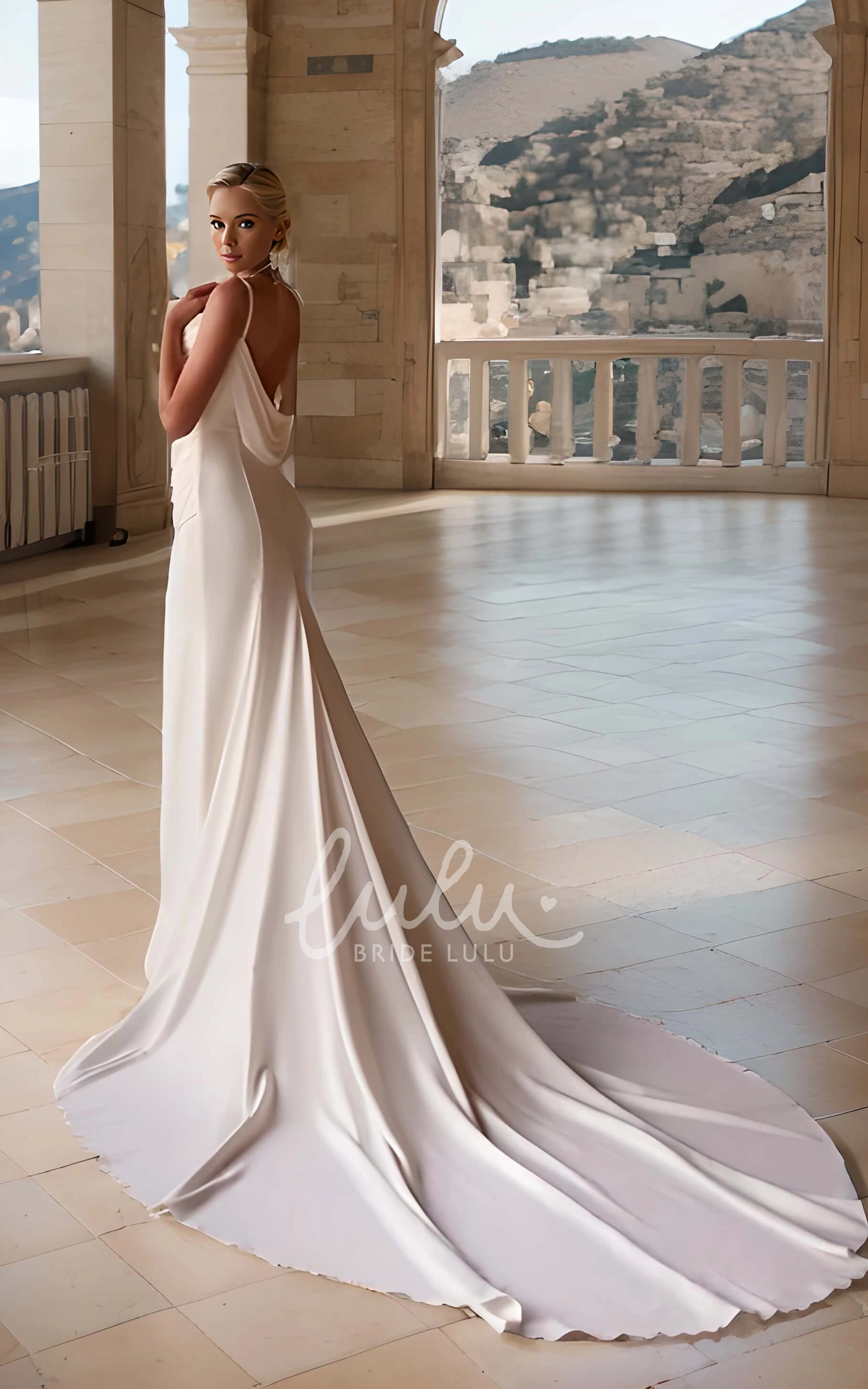 Minimalist Modest Square Neckline Mermaid Style Wedding Dress with Split Front Simple Casual Sleeveless Backless Bridal Gown