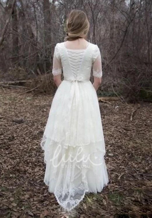 Lace-Up Corset Back A-Line Wedding Dress with Scalloped Tulle