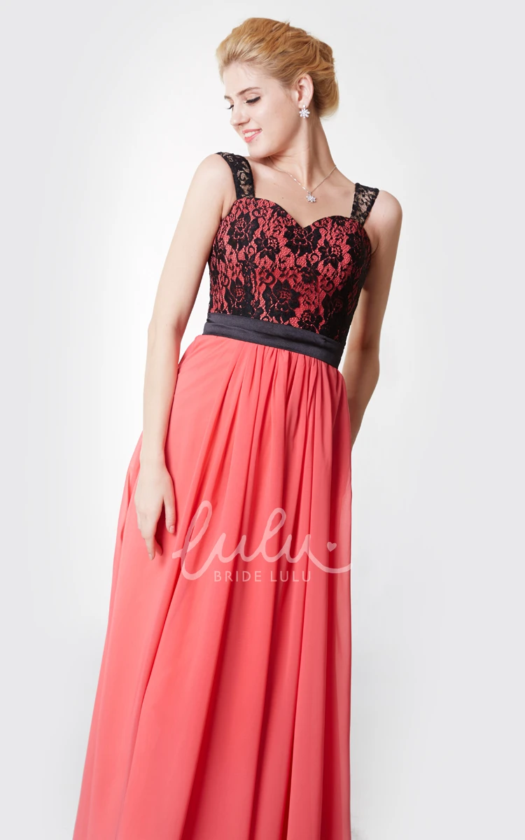 A-line Chiffon Gown with Satin Belt and Lace Straps Modern Bridesmaid Dress