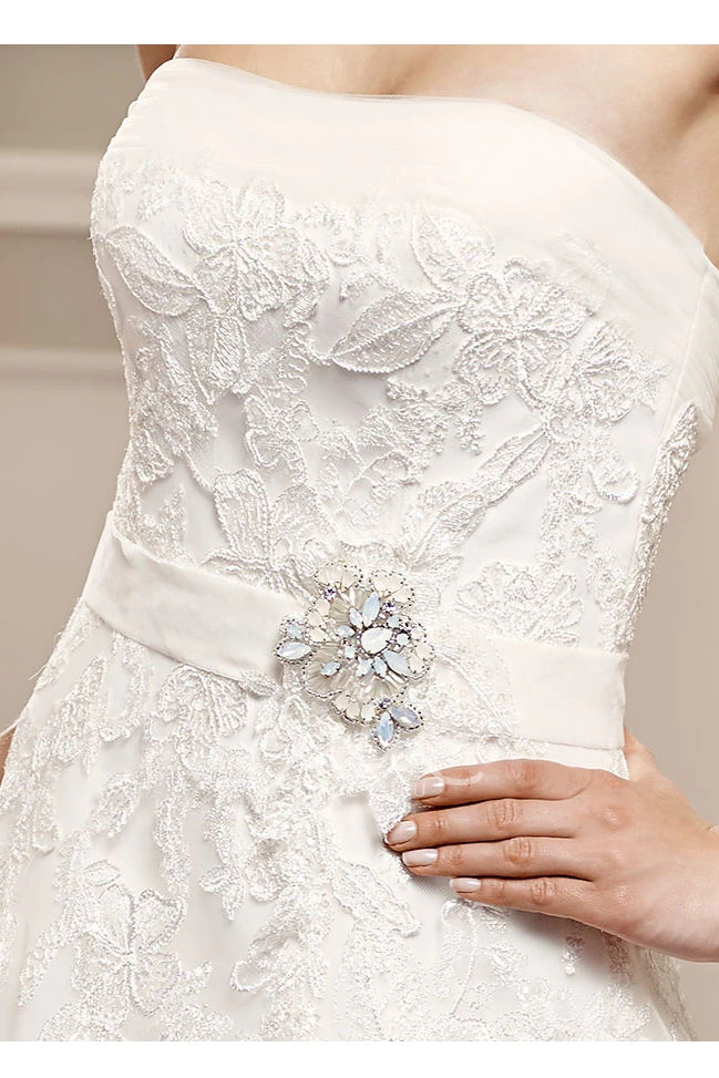 Lace Appliqued Strapless Ball-Gown Wedding Dress with Corset Back Elegant Bridal Gown