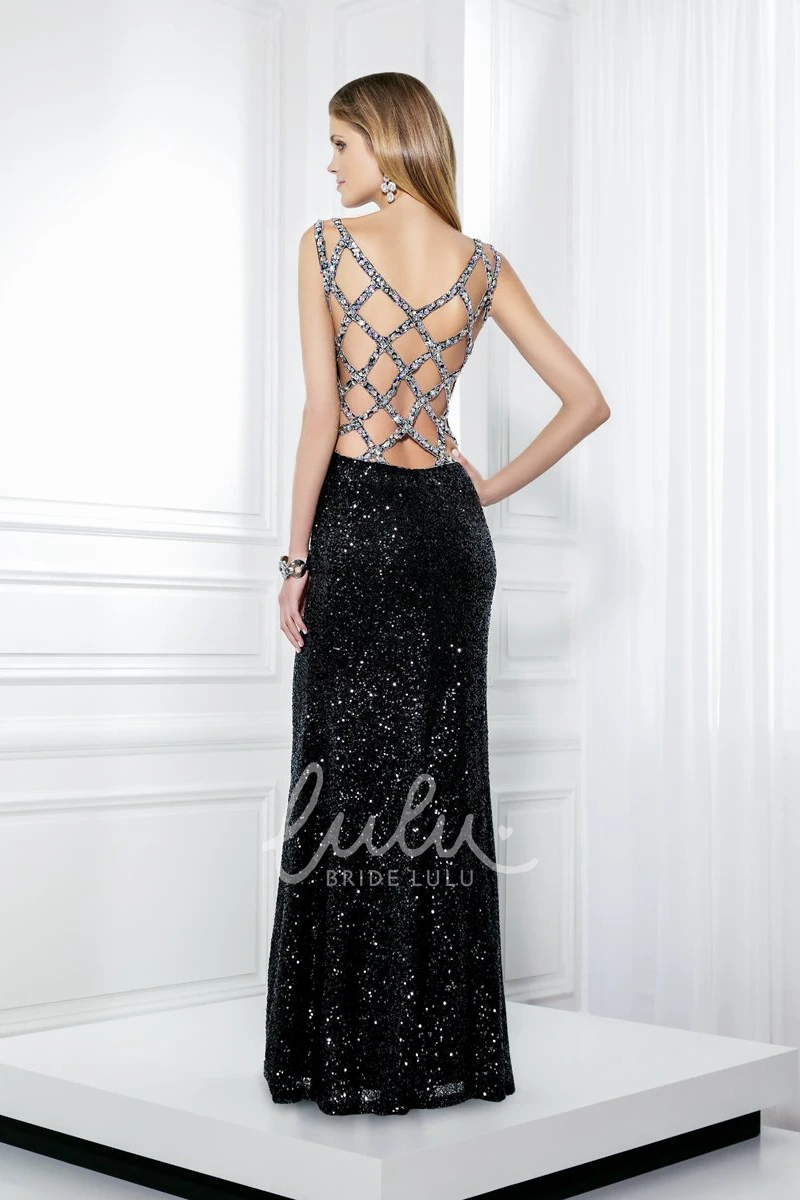 Sequin Sheath V-Neck Prom Dress Sleeveless Beaded Straps
