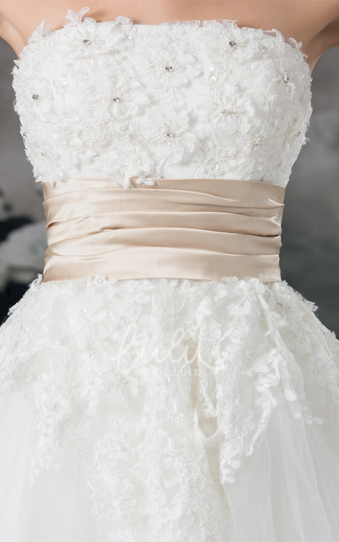 Appliqued Strapless A-Line Prom Dress