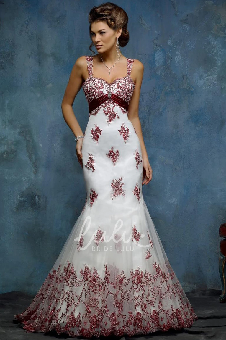 Sleeveless Mermaid Wedding Dress with Appliques and Brooch Floor-Length Tulle & Satin