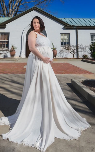 Sleeveless A-Line Maternity Wedding Dress with Sweep Train