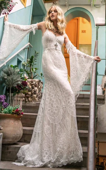 Off-the-shoulder Lace Wedding Dress with Appliques and Open Back Simple Wedding Dress