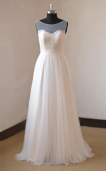 Modest Elegant A-Line Boho Lace Wedding Dress Romantic Airy Chiffon Tulle Bridal Gown with Appliques