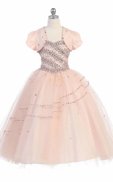 Beaded Tulle&Lace Bolero Flower Girl Dress Classy Wedding Dress