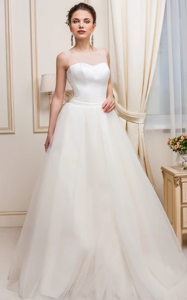 Tulle&Satin Floor-Length Wedding Dress A-Line Scoop-Neck