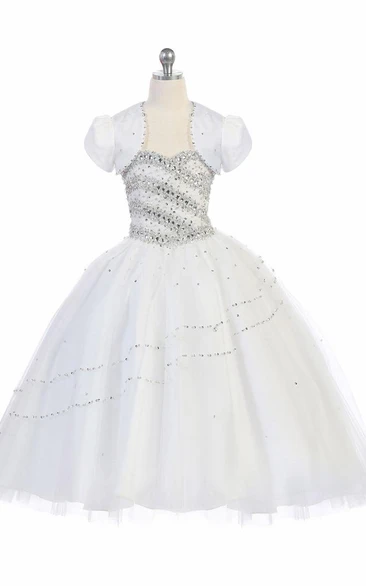 Tiered Tulle and Lace Flower Girl Dress with Beaded Bolero
