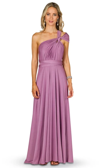 Sleeveless One-Shoulder Jersey Bridesmaid Dress with Bow Convertible Style