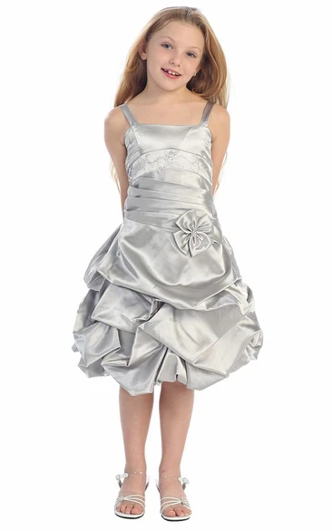 Pleated Satin Flower Girl Dress with Beaded Tiers Classy Bridesmaid Dress