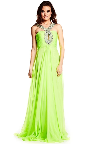 Beaded Sleeveless Chiffon Prom Dress with Straps Elegant Prom Dress 2024