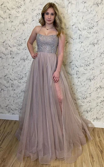 Ethereal A Line Tulle Prom Dress with Split Front Women's Prom Dress 2024