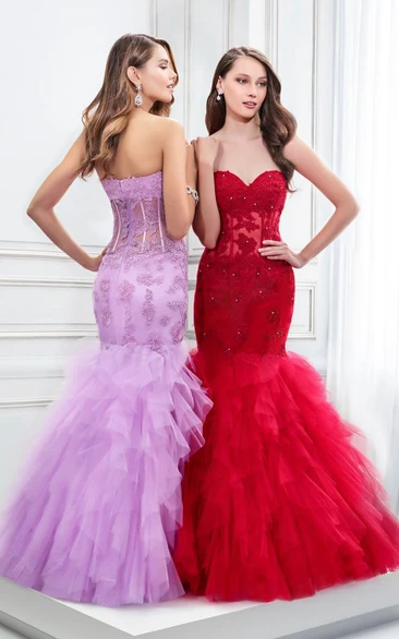 Sweetheart Mermaid Tulle Prom Dress with Appliques Floor-Length