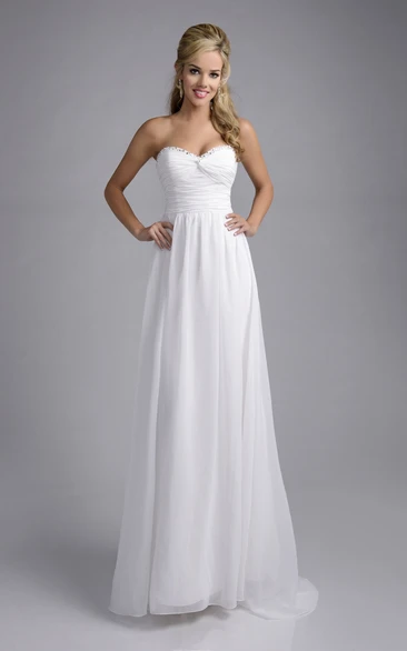 Rhinestone Trimmed A-Line Chiffon Wedding Dress with Knotted Sweetheart