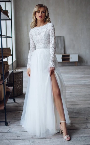 Vintage Two Piece Lace Tulle Wedding Dress with Ruffles Romantic and Unique