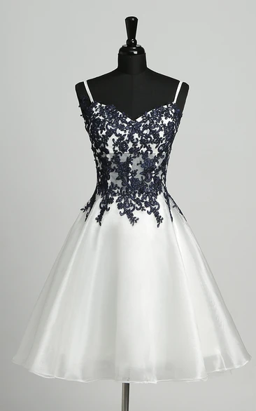 Romantic Organza A-Line Sleeveless Short Dress with Appliques and Straps