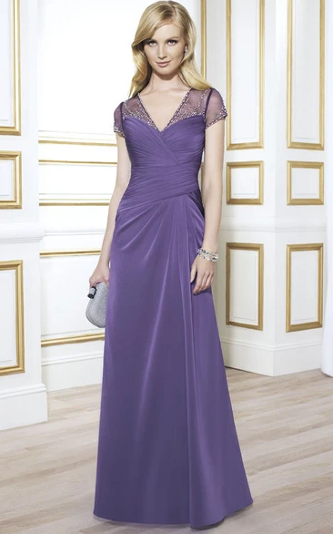 Jersey Mother Of The Bride Dress with Beaded Cap Sleeves Modern Formal Dress