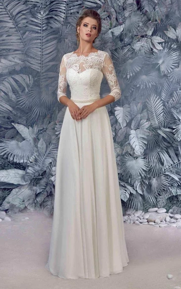Beaded Lace Wedding Dress Chiffon Satin and Elegant