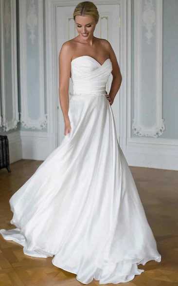 Sweetheart A-Line Chiffon Wedding Dress with Jeweled Belt Beautiful Bridal Gown