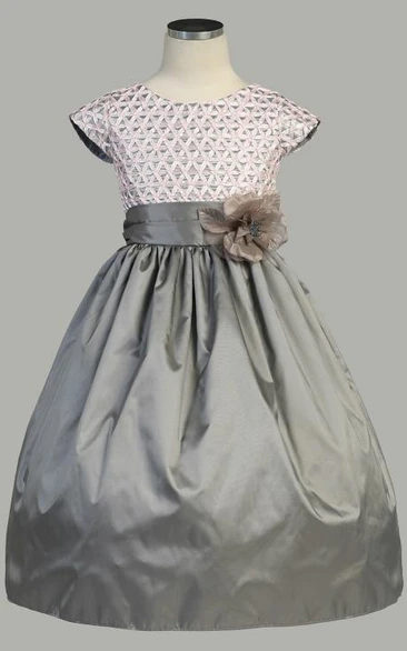 Tiered Taffeta Flower Girl Dress Tea-Length Elegant