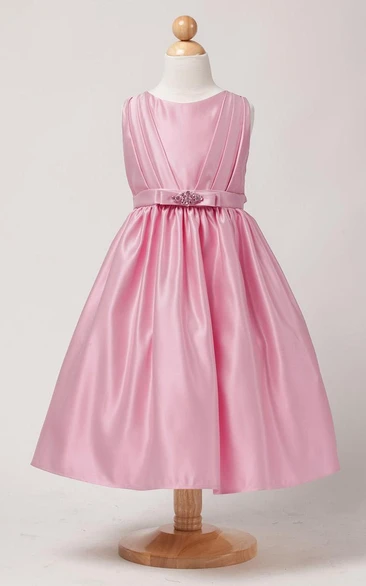 Satin Flower Girl Dress with Beading and Tiers Bridesmaid Dress