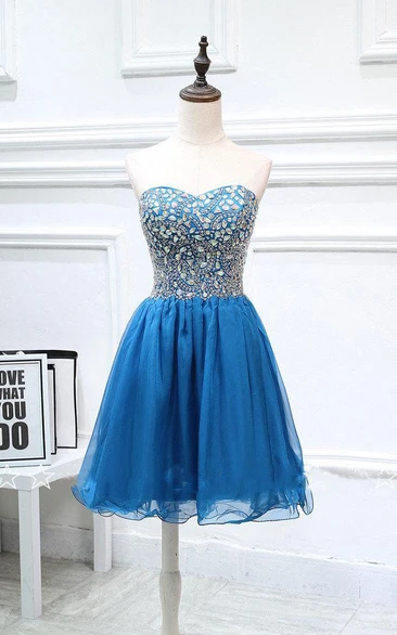 Strapless Chiffon Party Dress with Beading