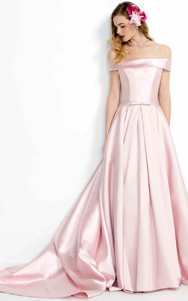 Off-The-Shoulder Satin A-Line Prom Dress Floor-Length