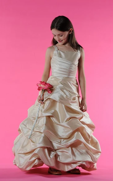 A-line Taffeta Long Dress with Ruffles for Flower Girls