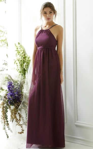 Sleeveless Chiffon Halter Bridesmaid Dress Flowy and Chic Bridesmaid Dress