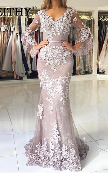 Elegant Lace Mermaid Formal Dress with 3/4 Sleeves for Women