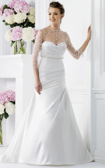 Detachable Illusion 3-4 Sleeved Overlay Sweetheart Wedding Dress Stunning Bridal Gown