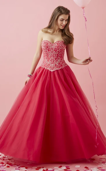 Sweetheart Tulle Satin Ball Gown Formal Dress with Beading