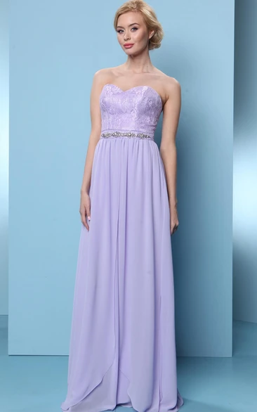 Sweetheart Chiffon Bridesmaid Dress with Appliques and Floor-Length