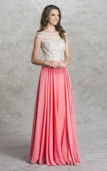 Bateau Neckline A-Line Bridesmaid Dress with Pleats and Beading