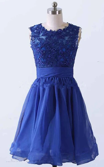 A-line Prom Dress with Appliques and Keyhole Back