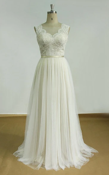 Backless Satin and Lace Wedding Dress with Tulle Skirt