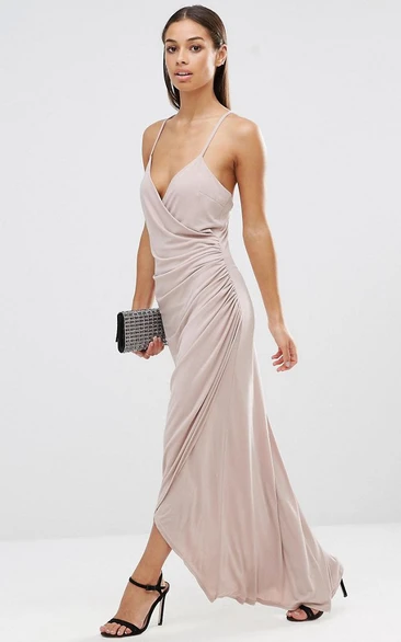 Sleeveless Chiffon Bridesmaid Dress with Side Draping Ankle-Length