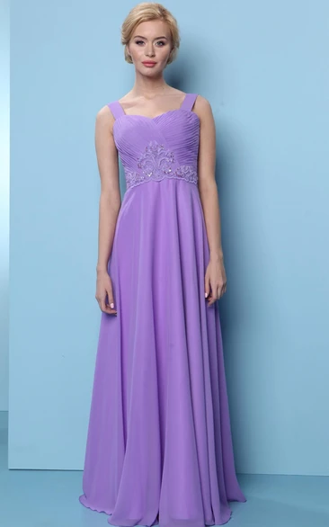 Appliqued Strapped Chiffon Bridesmaid Dress with Ruching Sleeveless Lace-Up Unique