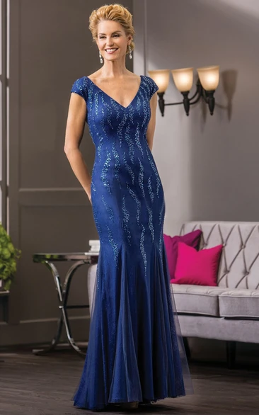 Mermaid V-Neck Mother Of The Bride Dress With Sequins And V-Back Classy Formal Dress