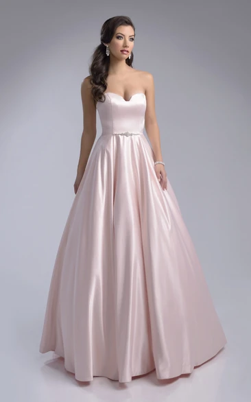 A-Line Satin Sweetheart Wedding Dress with Crystal Waist