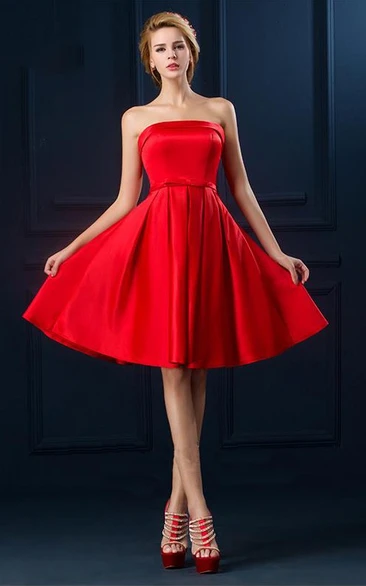 Knee Length Strapless Dress with Belt Adorable Formal Dress