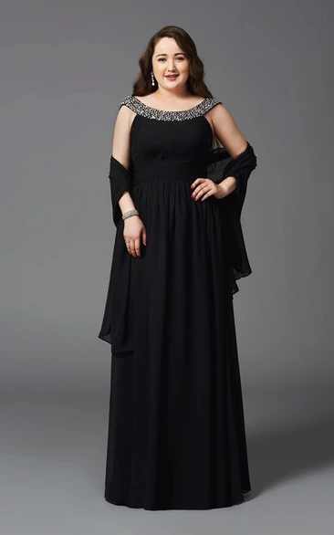 Scoop Chiffon Cape Low-V Back Elegant Dress