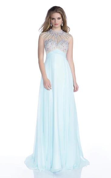 Cap Sleeve Chiffon Prom Dress with Rhinestone Bust Modern Bridesmaid Dress