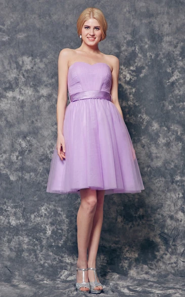 Strapless Backless A-line Tulle Dress with Sash Simple & Modern