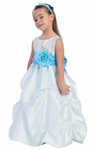 Flower Girl Dress with Organza Ruched Floral Sash Elegant Wedding Dress